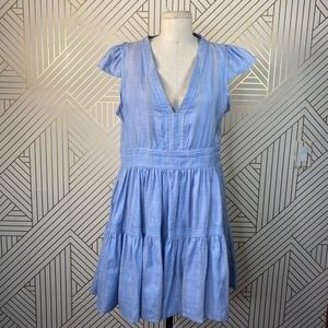 Lemlem Blue Cotton Linen Flutter Sleeve Dress